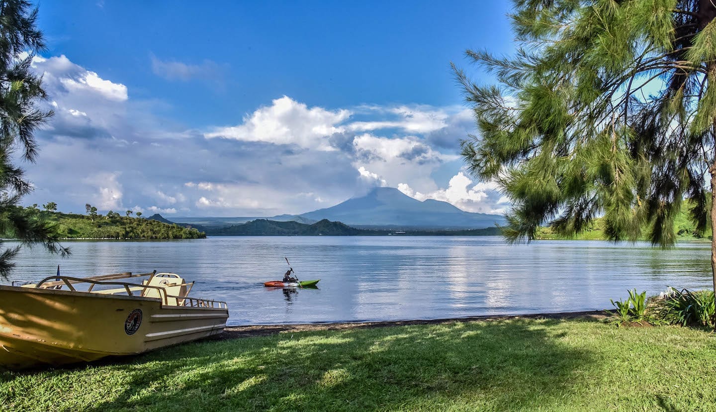 Breathtaking view of Lake Kivu and Mount Nyiragong from Tchegera Island